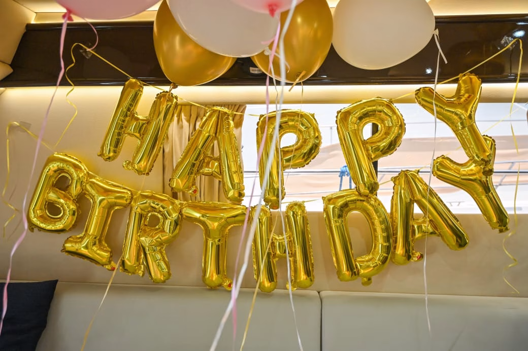 Luxury yacht birthday decoration setup in Dubai