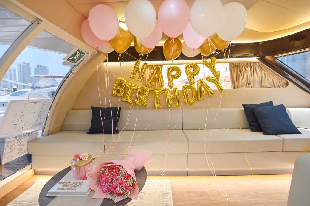 Luxury yacht birthday party for couples in Dubai Marina