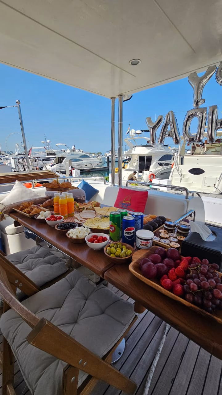 Birthday breakfast celebration on a private luxury yacht