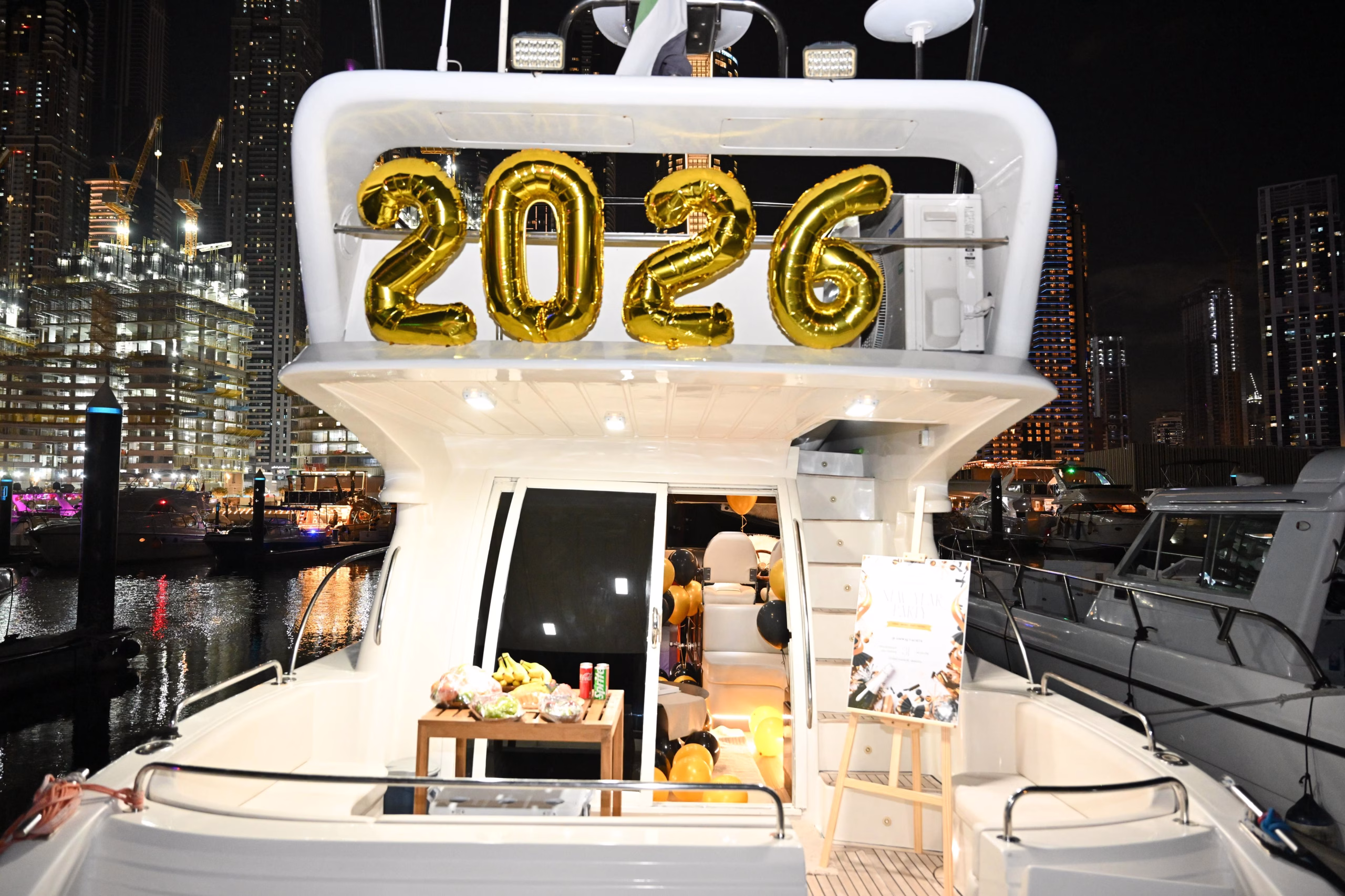 Best private New Year's Eve yacht Dubai 45ft yacht for 12 guests fireworks cruise