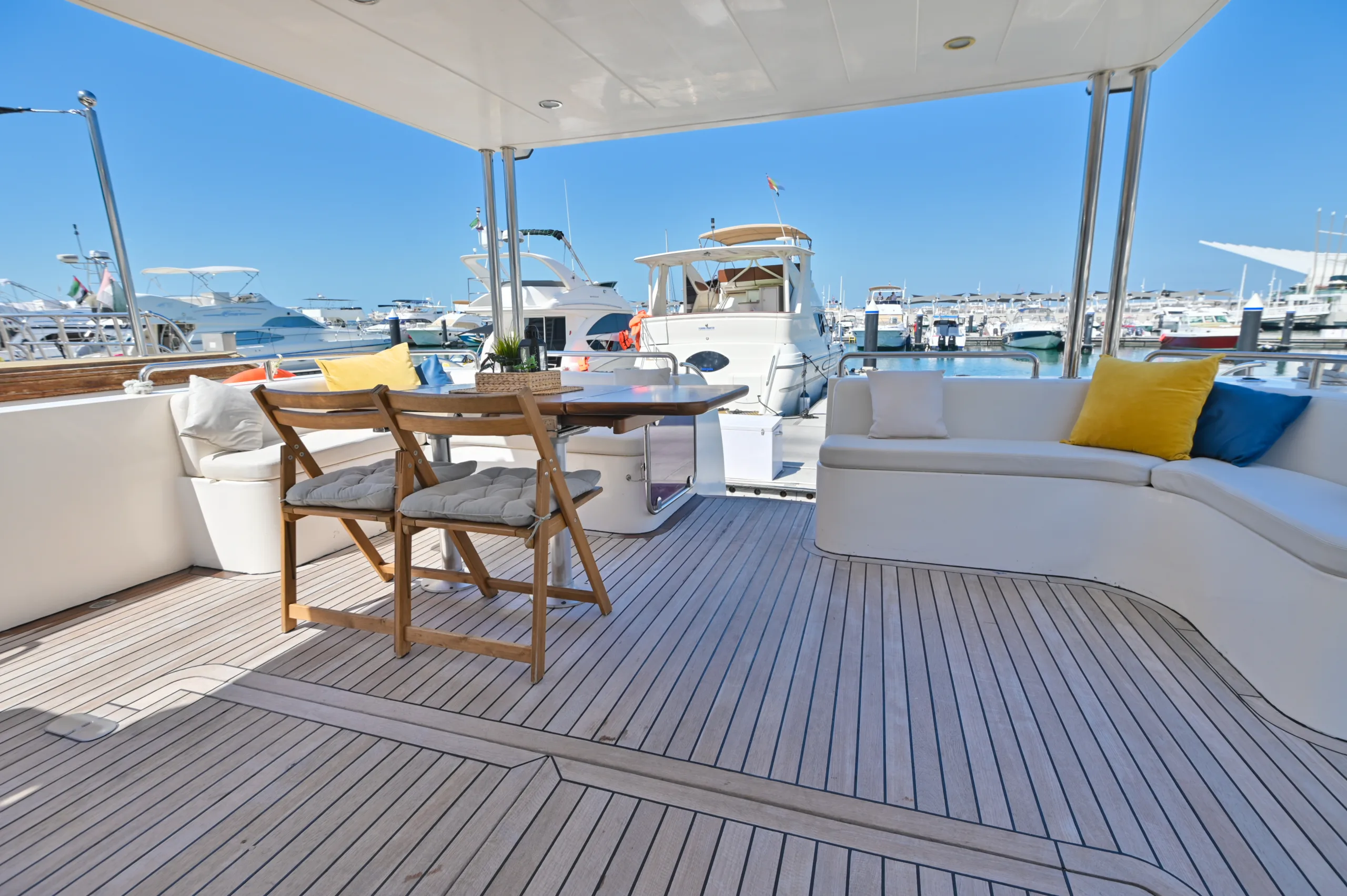 Luxury yacht cruising Dubai Marina sunset