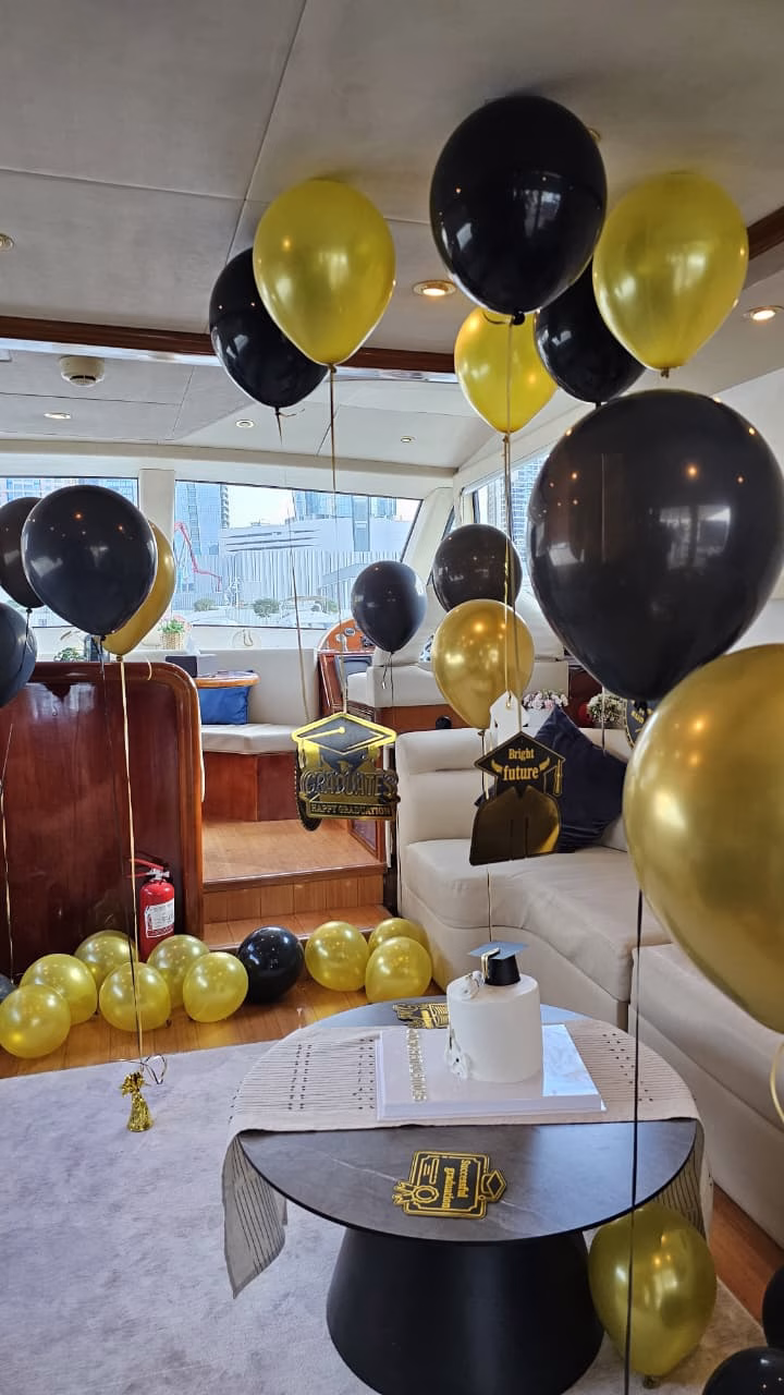 Graduation balloons on yacht Dubai
