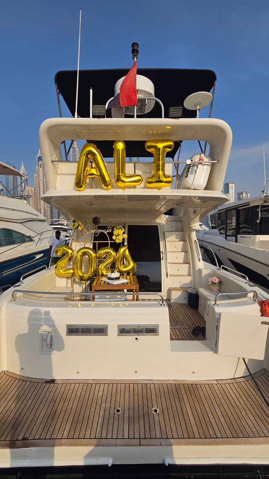 Graduation yacht decorations Dubai Marina