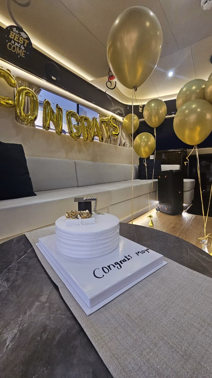 Graduation party decorations yacht Dubai Marina
