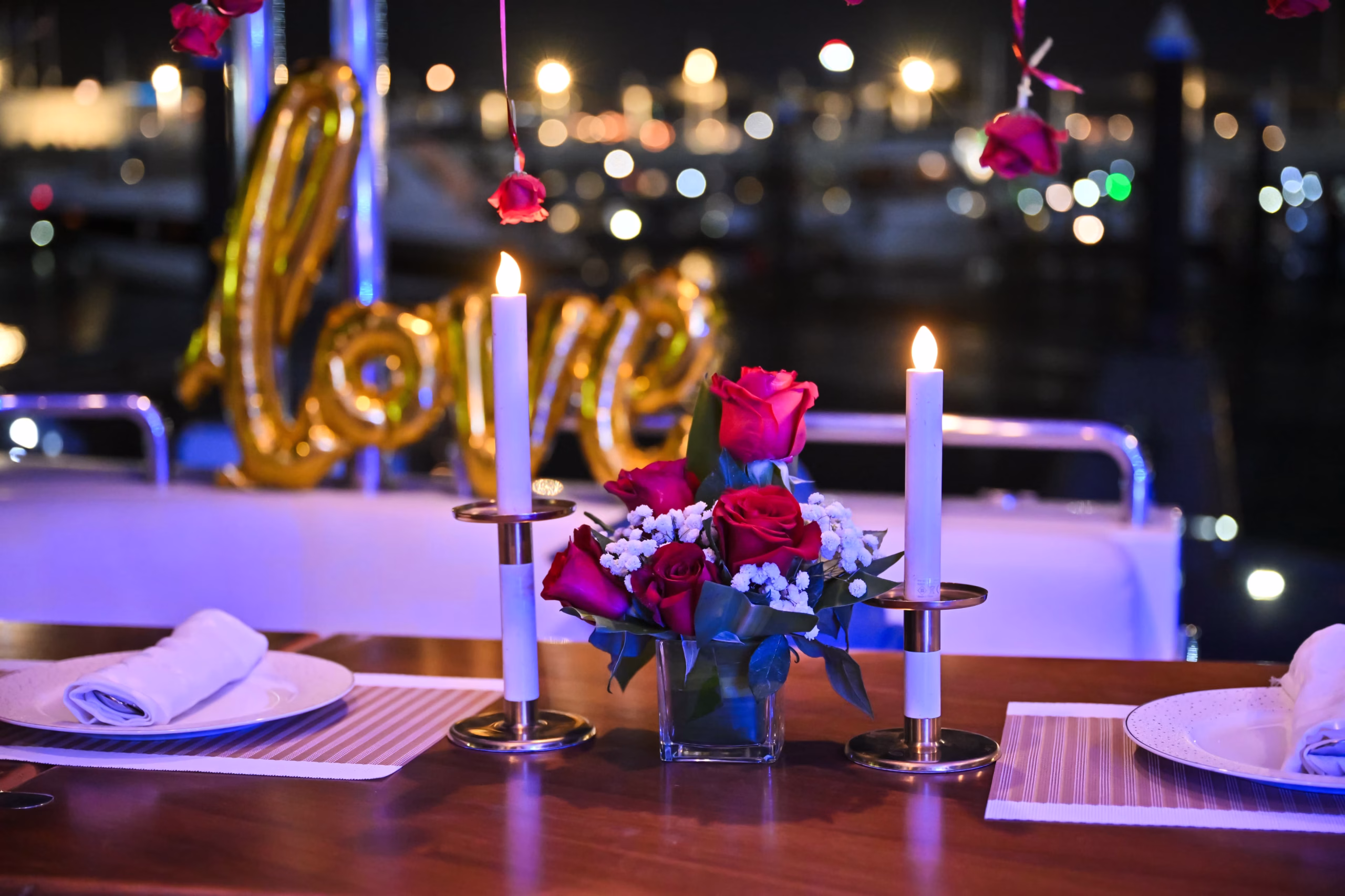Valentines Day romantic yacht dinner Dubai Marina
