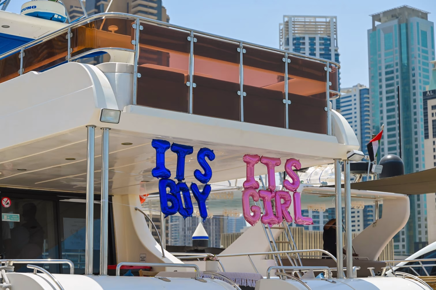 Gender reveal party yacht Dubai Marina
