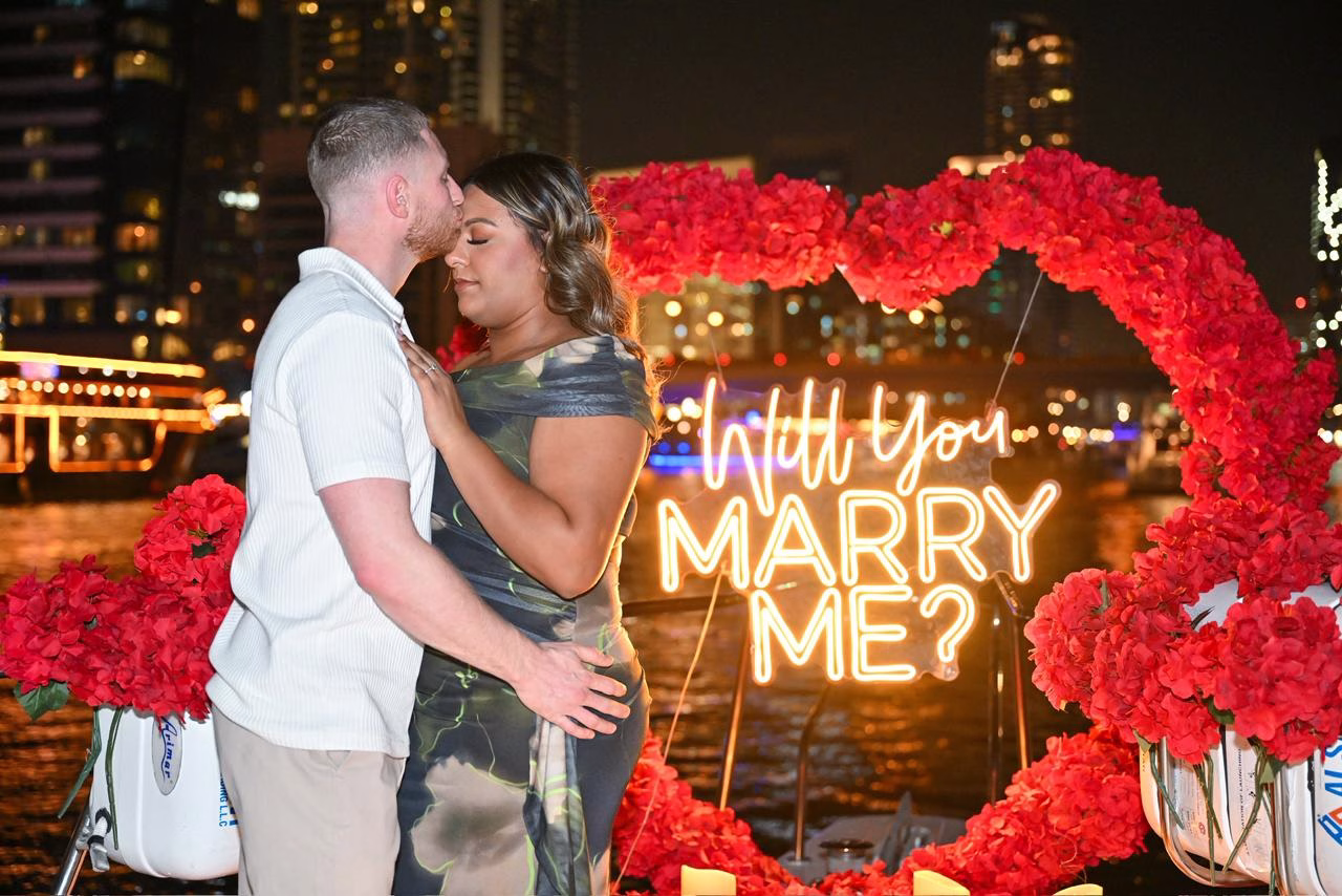 Romantic proposal on yacht in Dubai Marina